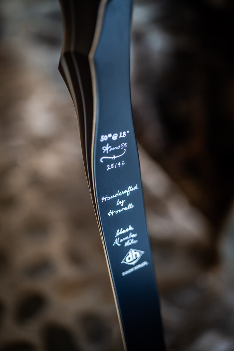 SN# 25148 Rare CUSTOM G10/Micarta Damon Howatt MAMBA ELITE (Custom Black Micarta + Green / Grey G10 Multi-Layered + Black Glass) RH 50# (58" AMO) 10/10 NEW (RARE, ONLY 1 IN STOCK — READY TO SHIP)