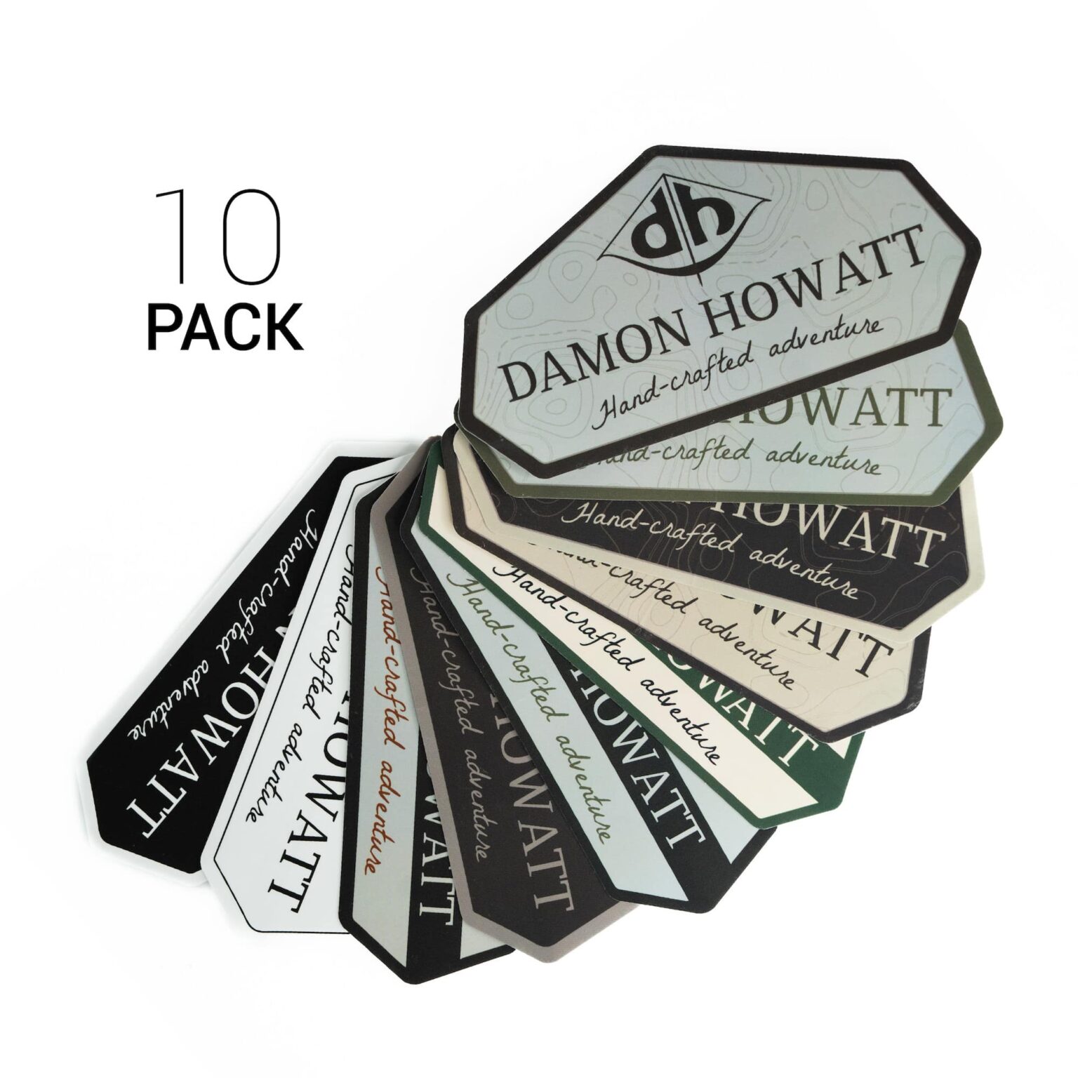 10-Pack Damon Howatt with DH Logo (2.75" x 5.25" Custom 7-Sided) Mega Variety Pack - Gloss Vinyl Stickers