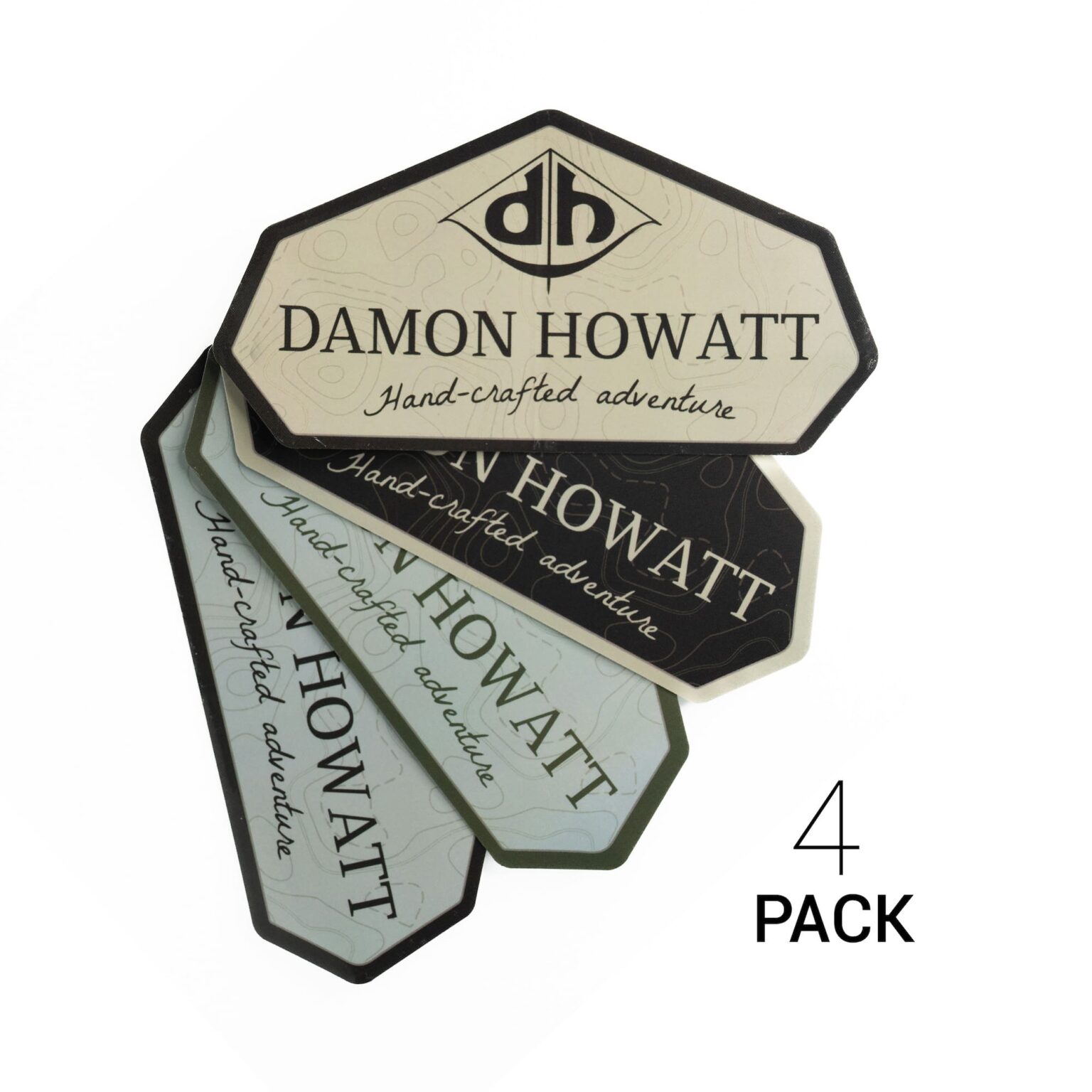 4-Pack Damon Howatt with DH Logo (2.75" x 5.25" Custom 7-Sided) Topographic Gloss Vinyl Stickers