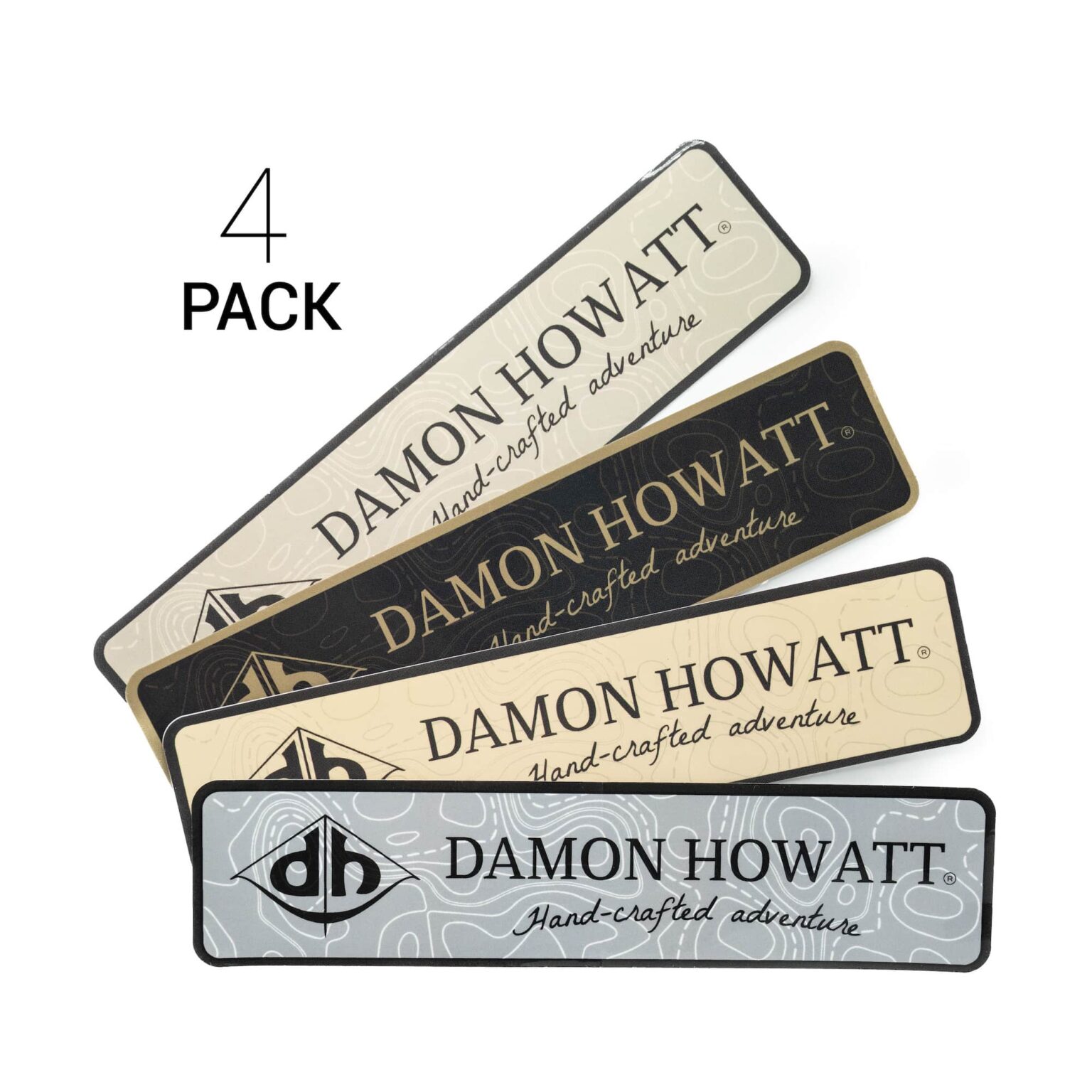 4-Pack Damon Howatt with DH Logo (1.5" x 6.75" Rectangle) Topographic Gloss Vinyl Stickers