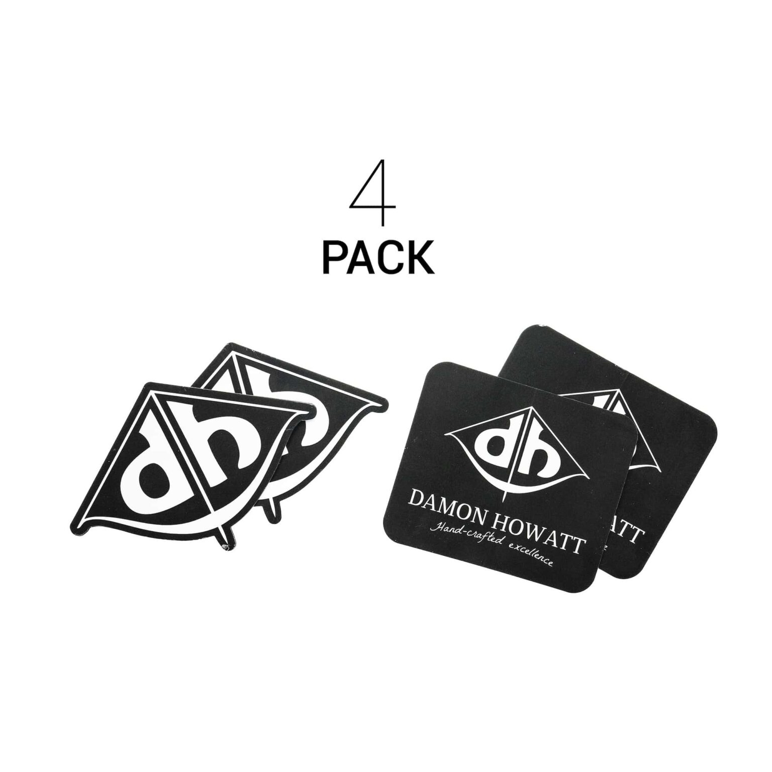 4-Pack Damon Howatt (2.5" x 3" Square & 2.5" x 3.75" DH Logo) Gloss Vinyl Stickers