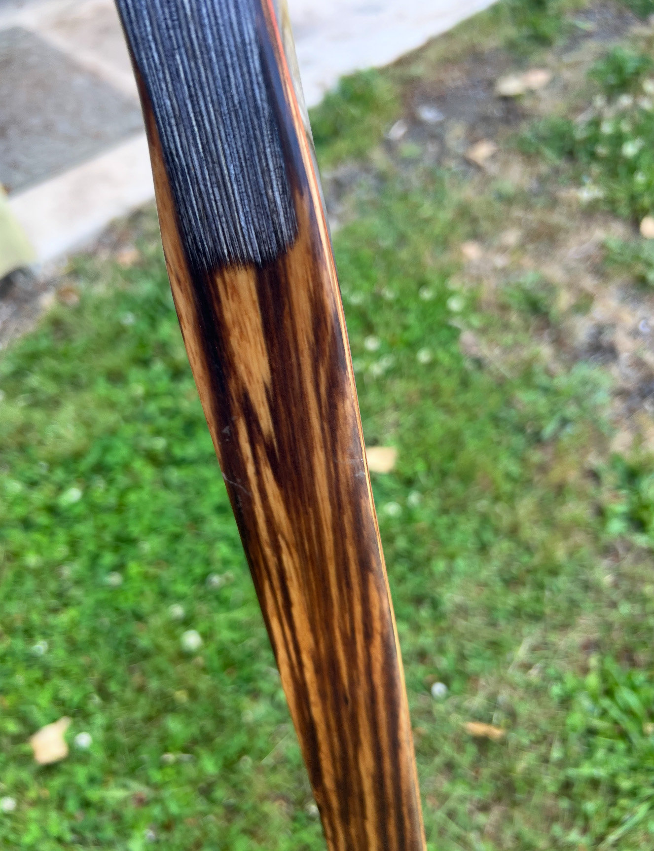 SN# 26043B 62" Damon Howatt Savannah Stealth (Medium Grey W/Clear Glass + Zebra Wood) RH 45# (62" AMO) 7/10 BLEM (ONLY 1 IN STOCK — READY TO SHIP)